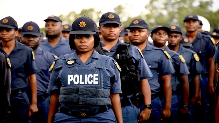 Members of the South African Police Service during a parade.