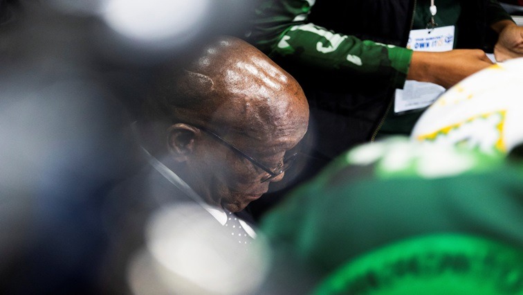 FILE PHOTO: Former President Jacob Zuma speaks to his supporters at the National Results Operation Centre of the Electoral Commission of South Africa.